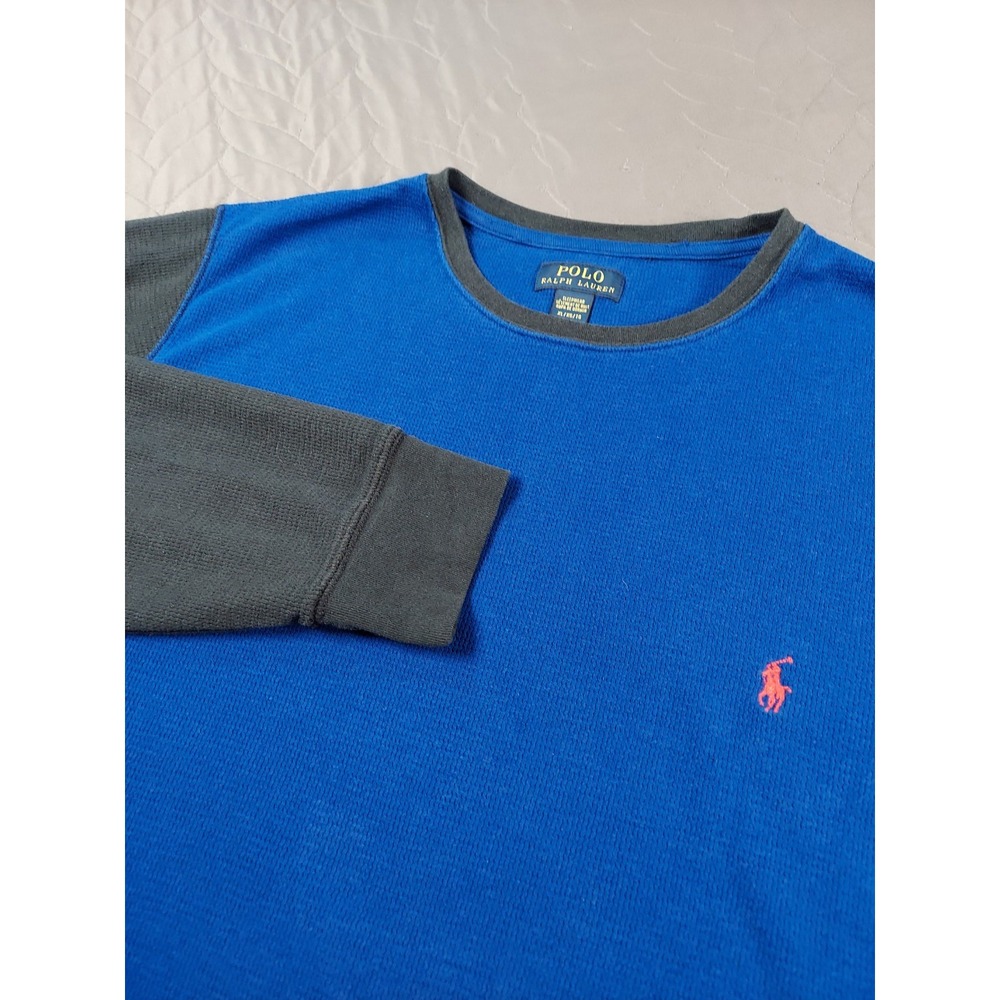 Polo Ralph Lauren Sleepwear Shirt Mens XL Waffle Knit Long Sleeve Crewneck Blue